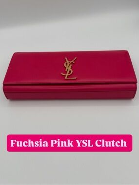Saint Laurent Fuchsia Leather YSL Logo Clutch